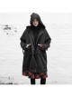 Sharp Angle Hat Waist Drawing Rope Hasp Cuff Splice Lattice Hem Black Punk Long Jacket