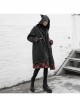 Sharp Angle Hat Waist Drawing Rope Hasp Cuff Splice Lattice Hem Black Punk Long Jacket