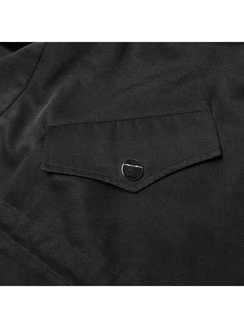 Sharp Angle Hat Waist Drawing Rope Hasp Cuff Splice Lattice Hem Black Punk Long Jacket