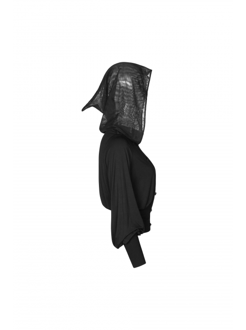 Black Splice Mesh V-Neck Sharp Angle Hat Skeleton Button Gothic Short Cardigan