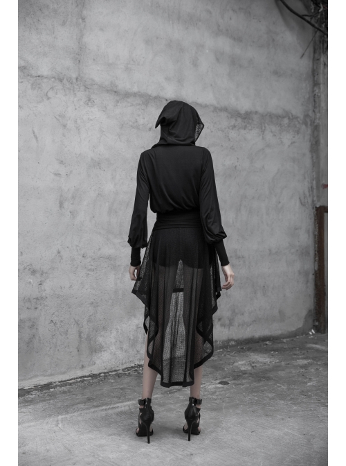 Black Splice Mesh V-Neck Sharp Angle Hat Skeleton Button Gothic Short Cardigan