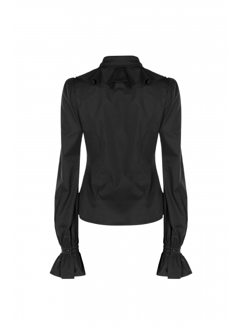Wave Lotus Collar Skull Ghost Button Lantern Sleeves Frill Cuff Black Gothic Blouse