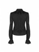 Wave Lotus Collar Skull Ghost Button Lantern Sleeves Frill Cuff Black Gothic Blouse