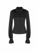 Wave Lotus Collar Skull Ghost Button Lantern Sleeves Frill Cuff Black Gothic Blouse