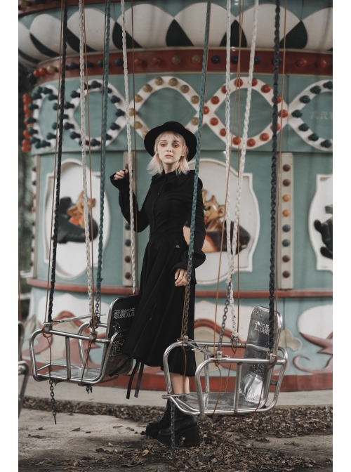 Wave Lotus Collar Skull Ghost Button Lantern Sleeves Frill Cuff Black Gothic Blouse