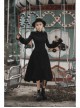 Wave Lotus Collar Skull Ghost Button Lantern Sleeves Frill Cuff Black Gothic Blouse