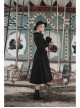 Wave Lotus Collar Skull Ghost Button Lantern Sleeves Frill Cuff Black Gothic Blouse