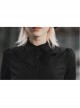 Wave Lotus Collar Skull Ghost Button Lantern Sleeves Frill Cuff Black Gothic Blouse