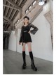 Pattern Lace Lace-Up Metal Pendant Long Horn Sleeve Black Gothic Short Cardigan