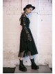 Pattern Lace Lace-Up Metal Pendant Long Horn Sleeve Black Gothic Short Cardigan