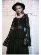 Pattern Lace Lace-Up Metal Pendant Long Horn Sleeve Black Gothic Short Cardigan