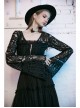 Pattern Lace Lace-Up Metal Pendant Long Horn Sleeve Black Gothic Short Cardigan