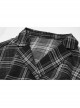 Suit Collar Long Sleeve Lace-Up Hem Black Lattice Punk Short Shirt