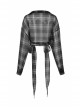 Suit Collar Long Sleeve Lace-Up Hem Black Lattice Punk Short Shirt