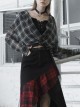 Suit Collar Long Sleeve Lace-Up Hem Black Lattice Punk Short Shirt
