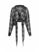 Suit Collar Long Sleeve Lace-Up Hem Black Lattice Punk Short Shirt