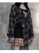 Suit Collar Long Sleeve Lace-Up Hem Black Lattice Punk Short Shirt