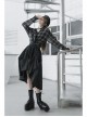 Suit Collar Long Sleeve Lace-Up Hem Black Lattice Punk Short Shirt