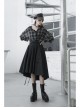 Suit Collar Long Sleeve Lace-Up Hem Black Lattice Punk Short Shirt