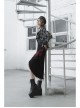 Suit Collar Long Sleeve Lace-Up Hem Black Lattice Punk Short Shirt