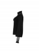 Black High Collar Chiffon Splice V-Shaped Mesh Chest Frill Mesh Cuff Gothic Blouse