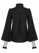 Black High Collar Chiffon Splice V-Shaped Mesh Chest Frill Mesh Cuff Gothic Blouse