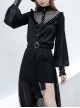 Black High Collar Chiffon Splice V-Shaped Mesh Chest Frill Mesh Cuff Gothic Blouse