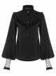Black High Collar Chiffon Splice V-Shaped Mesh Chest Frill Mesh Cuff Gothic Blouse