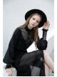 Black High Collar Chiffon Splice V-Shaped Mesh Chest Frill Mesh Cuff Gothic Blouse