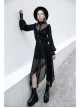 Black High Collar Chiffon Splice V-Shaped Mesh Chest Frill Mesh Cuff Gothic Blouse