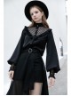 Black High Collar Chiffon Splice V-Shaped Mesh Chest Frill Mesh Cuff Gothic Blouse