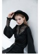 Black High Collar Chiffon Splice V-Shaped Mesh Chest Frill Mesh Cuff Gothic Blouse