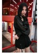 Large Hood Collect Waist Lantern Sleeve Lace Cuff Frill Hem Black Gothic Short Sunscreen Chiffon Jacket