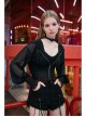 Large Hood Collect Waist Lantern Sleeve Lace Cuff Frill Hem Black Gothic Short Sunscreen Chiffon Jacket