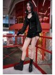 Large Hood Collect Waist Lantern Sleeve Lace Cuff Frill Hem Black Gothic Short Sunscreen Chiffon Jacket