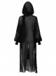 Large Hood Metal Moon Ornaments Big Lantern Sleeve Frill Hem Black Gothic Long Chiffon Coat