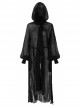 Large Hood Metal Moon Ornaments Big Lantern Sleeve Frill Hem Black Gothic Long Chiffon Coat