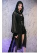Large Hood Metal Moon Ornaments Big Lantern Sleeve Frill Hem Black Gothic Long Chiffon Coat