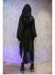 Large Hood Metal Moon Ornaments Big Lantern Sleeve Frill Hem Black Gothic Long Chiffon Coat