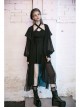 Large Hood Metal Moon Ornaments Big Lantern Sleeve Frill Hem Black Gothic Long Chiffon Coat