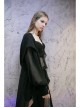 Large Hood Metal Moon Ornaments Big Lantern Sleeve Frill Hem Black Gothic Long Chiffon Coat
