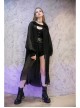 Large Hood Metal Moon Ornaments Big Lantern Sleeve Frill Hem Black Gothic Long Chiffon Coat