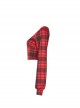 Red And Black Plaid Horizontal Wide Neckline Short Punk Knitted Coat