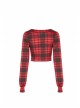 Red And Black Plaid Horizontal Wide Neckline Short Punk Knitted Coat