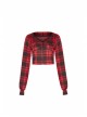 Red And Black Plaid Horizontal Wide Neckline Short Punk Knitted Coat