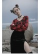 Red And Black Plaid Horizontal Wide Neckline Short Punk Knitted Coat