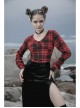 Red And Black Plaid Horizontal Wide Neckline Short Punk Knitted Coat