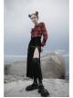 Red And Black Plaid Horizontal Wide Neckline Short Punk Knitted Coat
