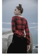 Red And Black Plaid Horizontal Wide Neckline Short Punk Knitted Coat