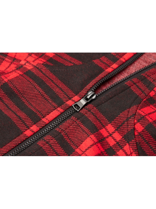 Red And Black Plaid Horizontal Wide Neckline Short Punk Knitted Coat